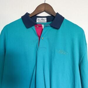 NWT Vintage 90's FORD Embroidered Teal Long Sleeve Polo Shirt XL
